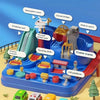 A blue plastic toy set featuring various vehicles and structures like a helicopter crane, closed bridge, and crane crane.