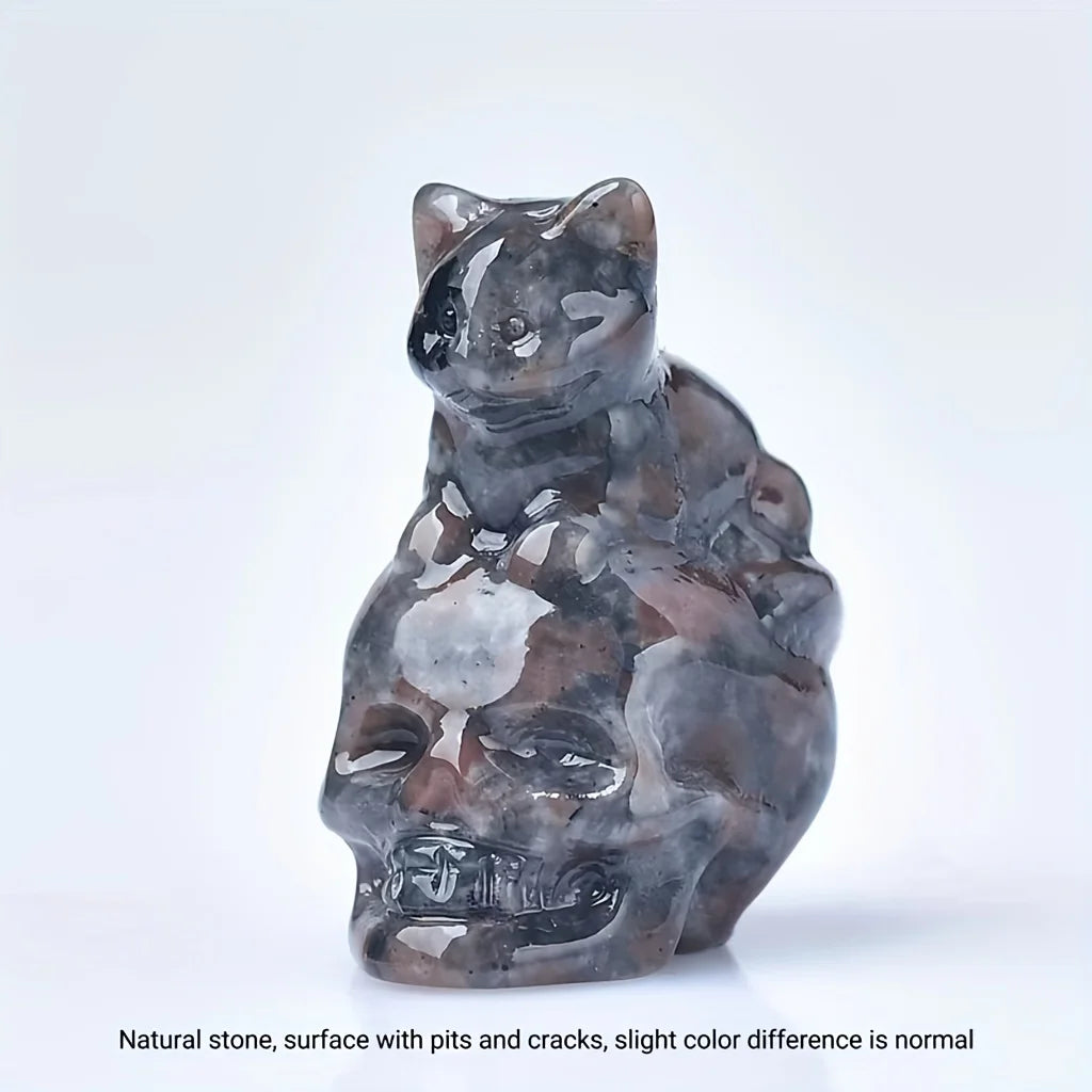 Figurita de Calavera de Gato de Cristal Tallada a Mano