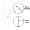 Diagrams showing the size and diameter of stainless steel beading needles for jewelry making.