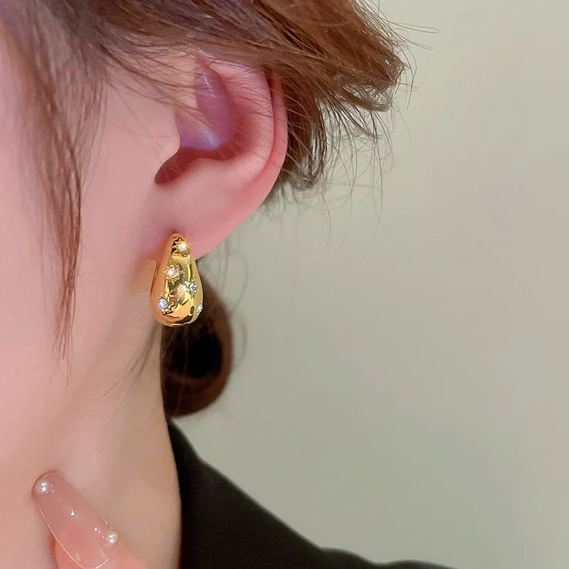 Chunky Rhinestone Hoop Earrings