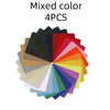 A fan arrangement of nine mixed colored fabric patches in various shades of green, blue, red, and yellow.