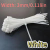 White heavy-duty self-locking nylon cable ties with a 3mm width shown on a dark surface.