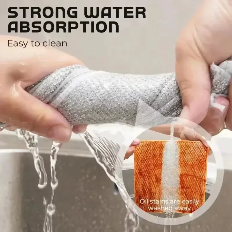 Double-Layer Steel Wire Cleaning Cloth with Microfiber Mesh