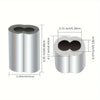 A silver aluminum double barrel crimp sleeve with internal features shown in profile and top view.