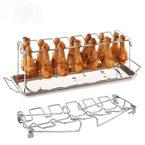 Stainless Steel 14-Slot BBQ Grill Rack for Chicken Drumsticks, Wings & More