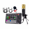 A professional USB condenser microphone with a detachable shock mount and accompanying sound mixer controls.