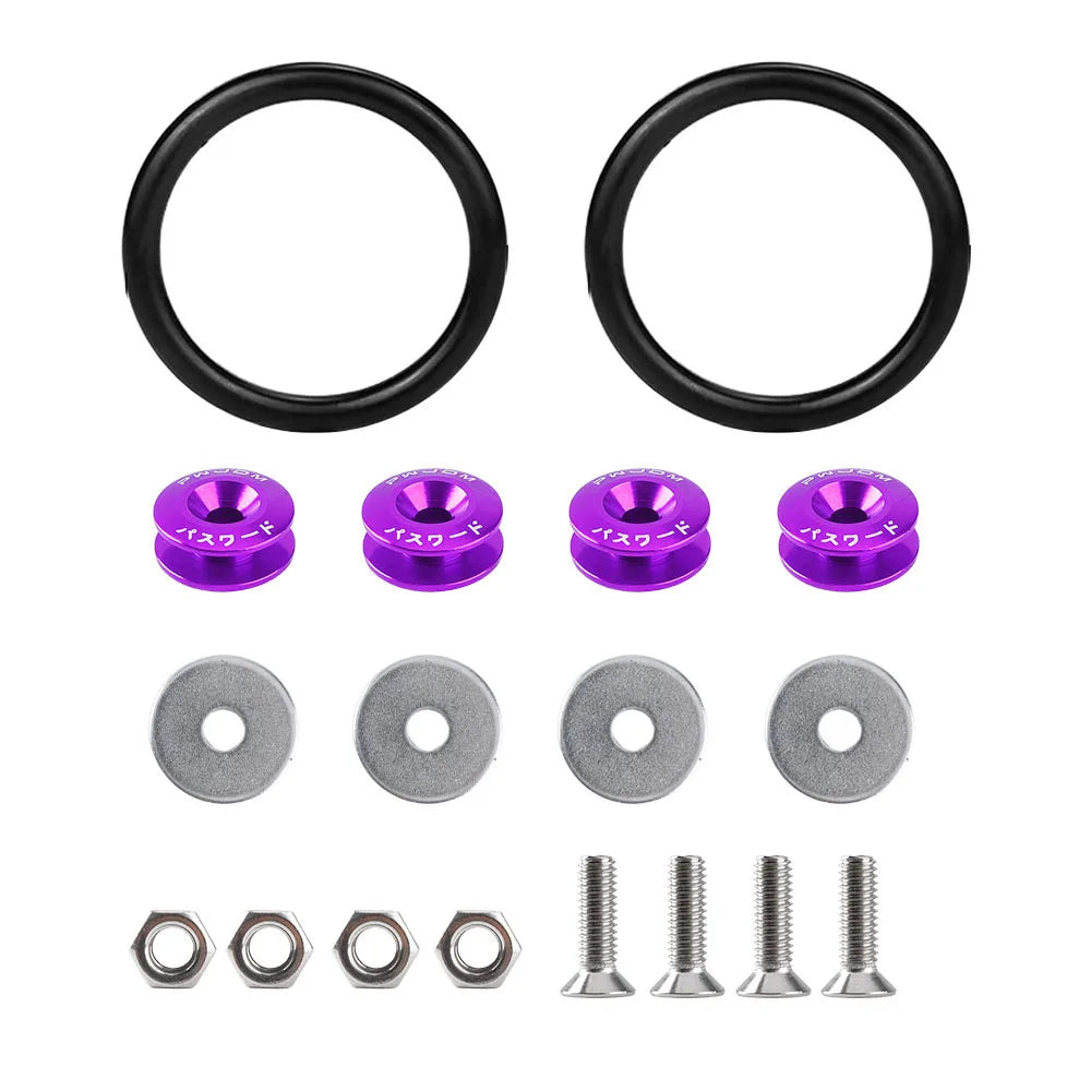 Kit of black aluminum quick release bumper fasteners and various screws