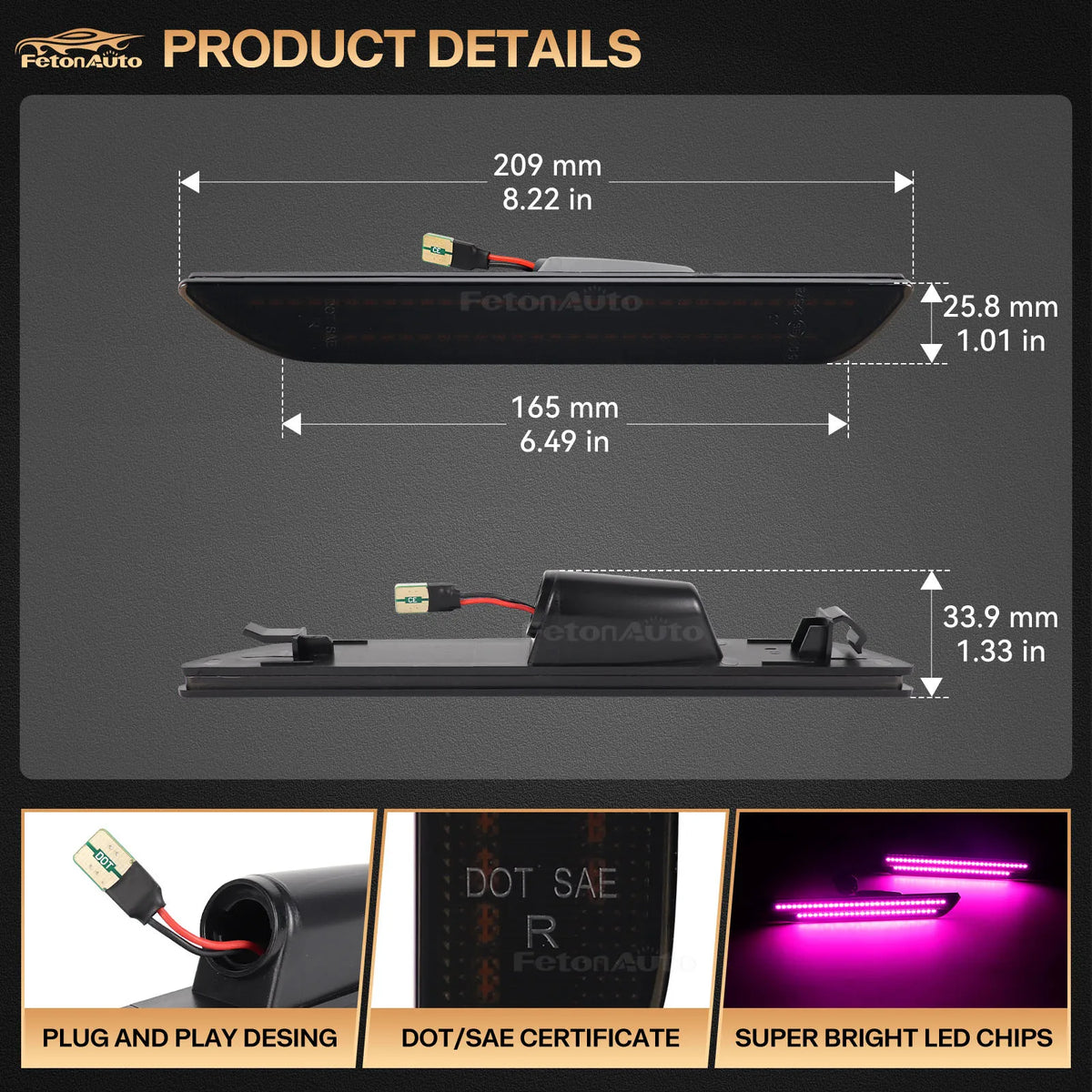 Dynamic LED Side Marker Lights for Ford Mustang 2015-2023