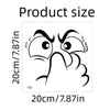 A black and white drawing of an expressive face peeking over a hand, illustrating the size of a toilet lid sticker.