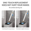 A disposable toilet brush set showing the ease of replacement with no contact during use.