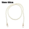 A strand of white pearls used as an elegant chain strap for handbags or DIY purses.