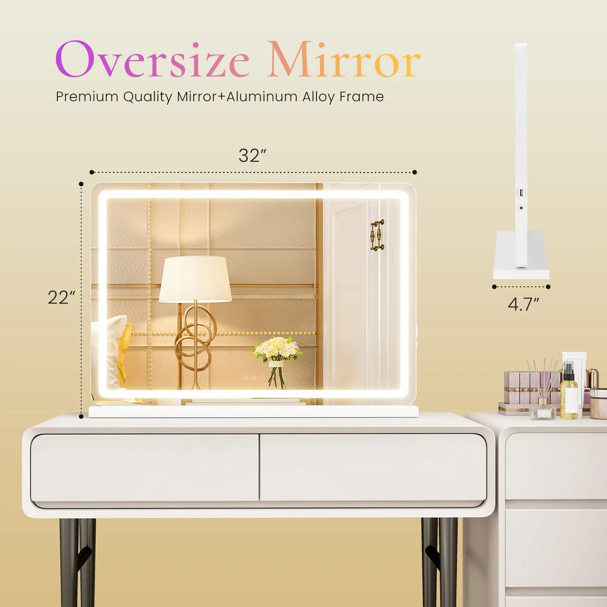 LED Vanity Mirror with Dimmable 3-Color Lighting