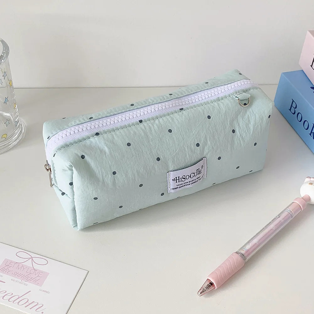 Korean Style Polka Dot Pencil Case – Spacious Storage for Students & Makeup