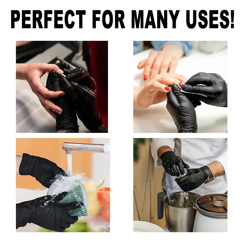 Disposable Black Nitrile Gloves for Cleaning, Tattoo, and Hairdressing