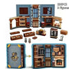 A set of six fantasy theme building blocks featuring a magical book and various architectural models.