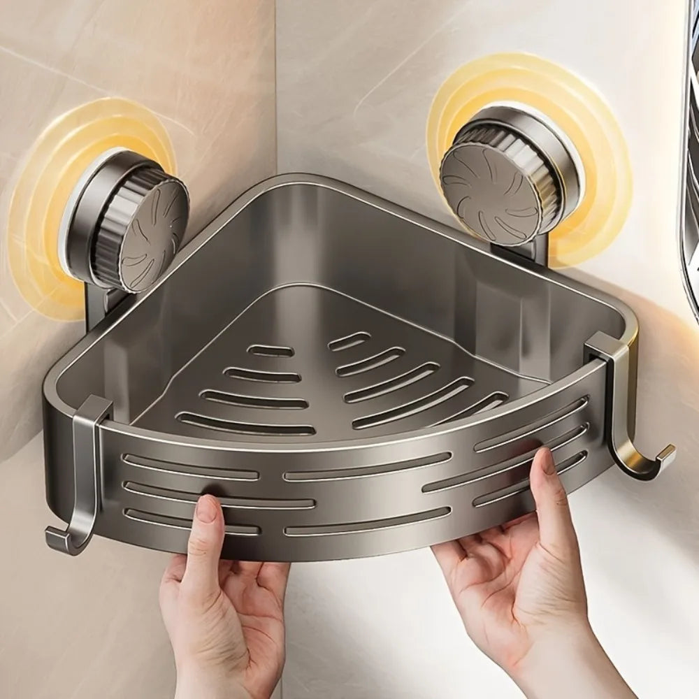 Suction Cup Bathroom Storage Shelf with Hooks – No-Drill Wall Organizer