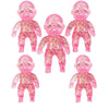 A set of five pink glitter squishy stress relief toys made of soft silicone for fidgeting.