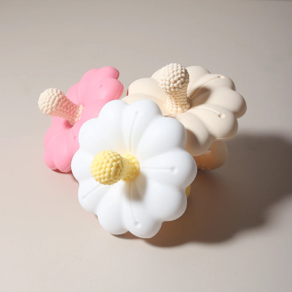 Flower-Shaped Silicone Baby Teether with Easy-Grasp Handle