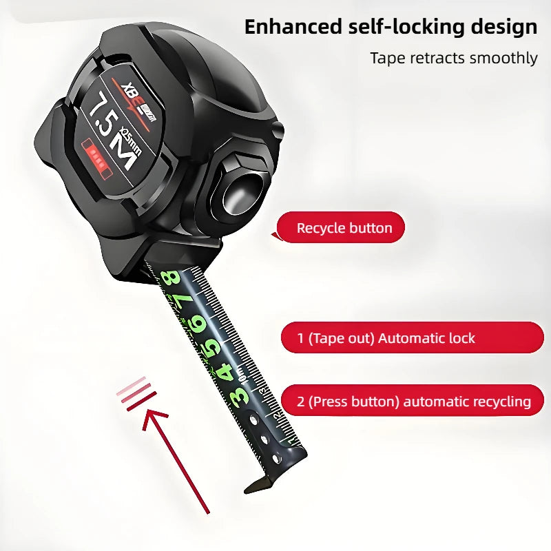 Self-Locking Fluorescent Steel Tape Measure