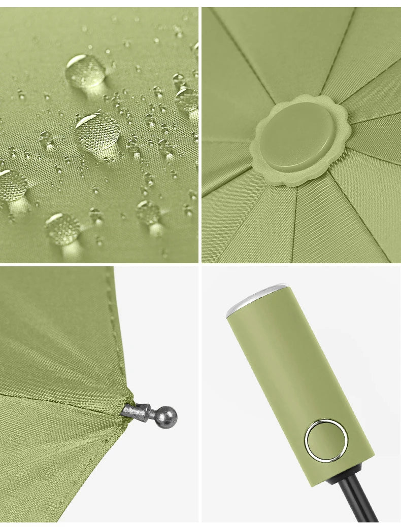 Auto Reverse-Folding Umbrella with Reflective Stripe & Carabiner Handle