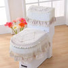 White antibacterial toilet seat cover set with a washable lace cushion and decorative trim
