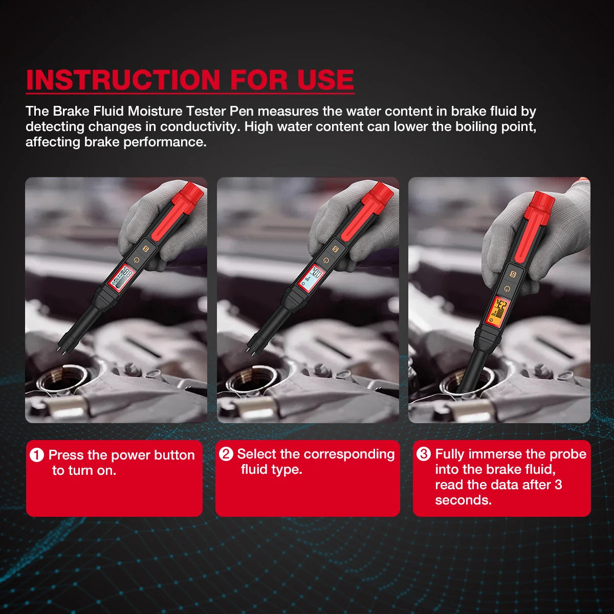 Digital Brake Fluid Tester with Backlit Display