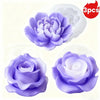 Three silicone candle molds featuring purple rose and peony flower designs.