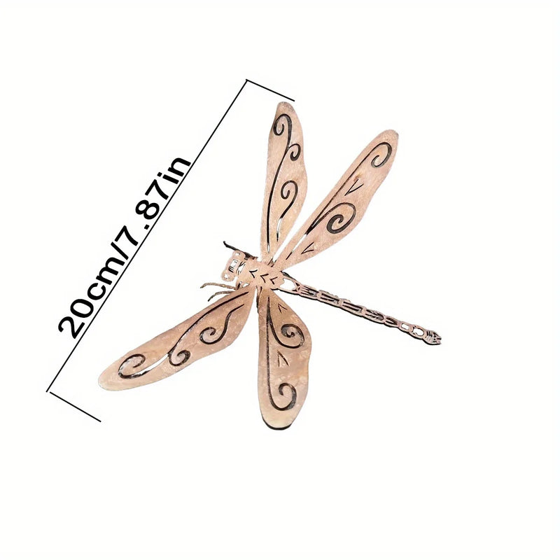 Rust-Colored Metal Dragonfly Garden Statue
