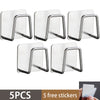Five stainless steel sponge holders with black grips displayed against a white background.