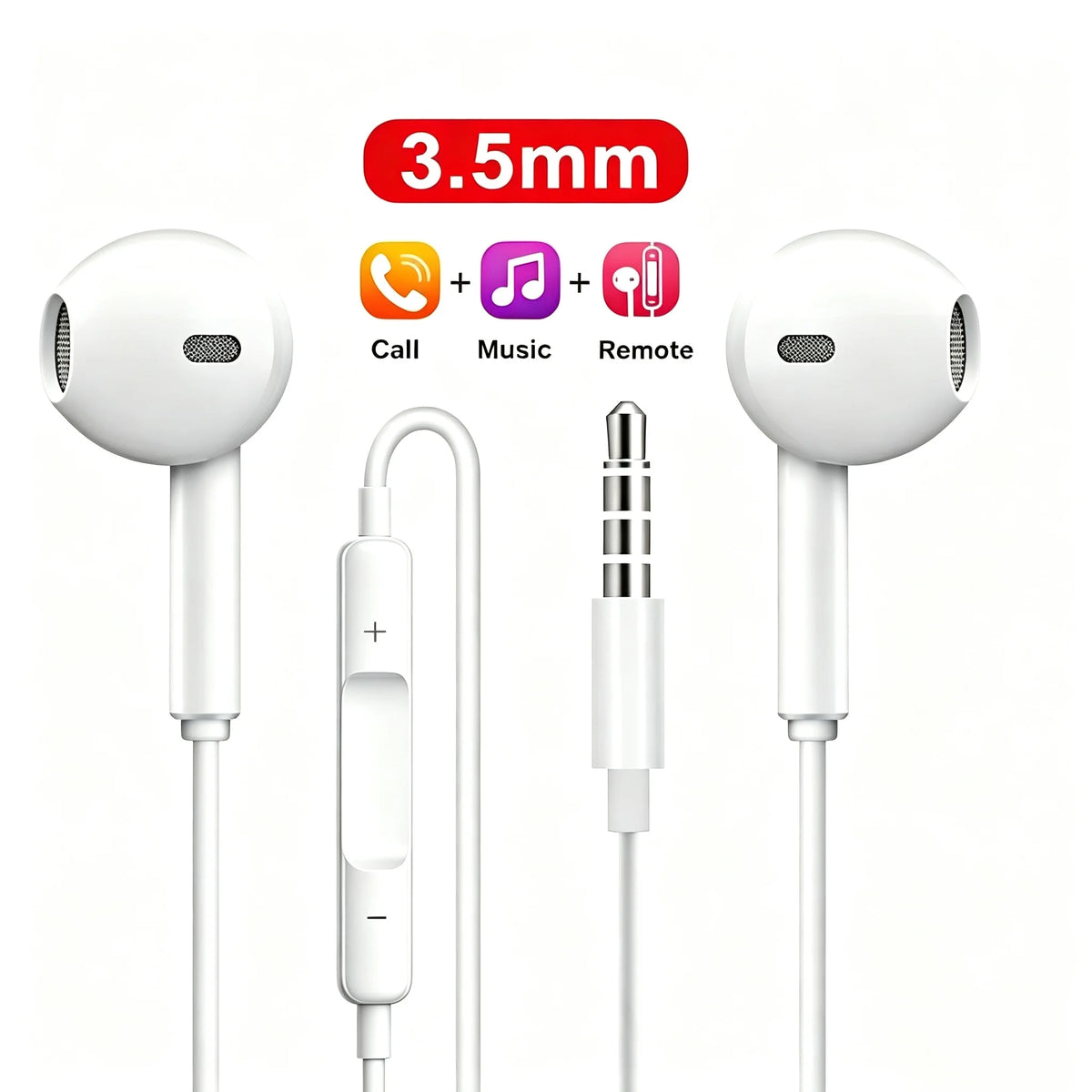 White USB-C wired in-ear headphones with inline controls and separate remote.