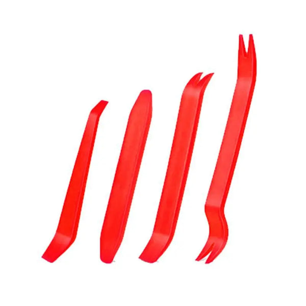 A set of red professional auto trim removal tools.