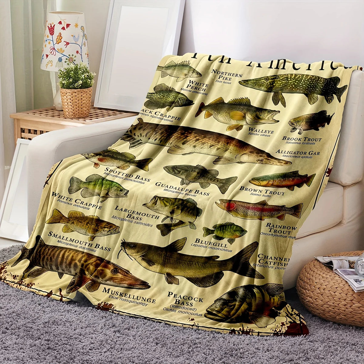 Cozy Flannel Throw Blanket with Fish Print