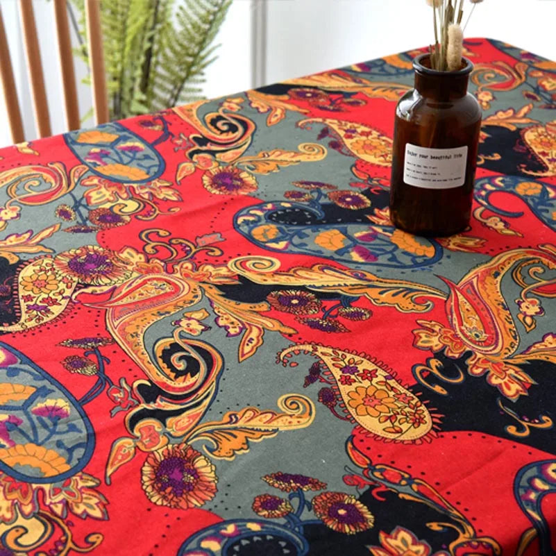 Bohemian Cotton Linen Fabric with Vintage Ethnic Print