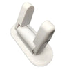 A white adhesive anti-open latch or lever lock designed for child safety on door handles.