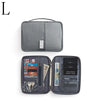 A gray waterproof family passport and document organizer wallet shown open.
