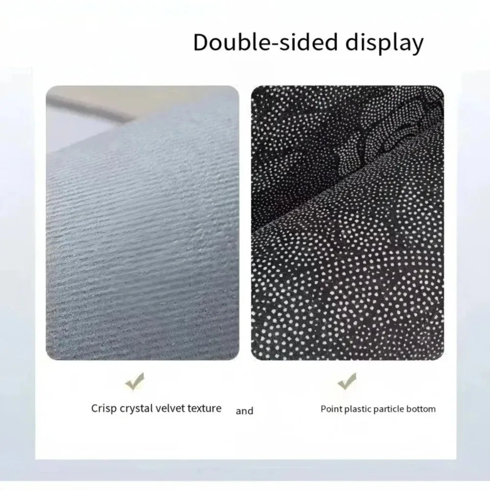 Double-sided display showing a crisp crystal velvet texture and a point plastic particle bottom