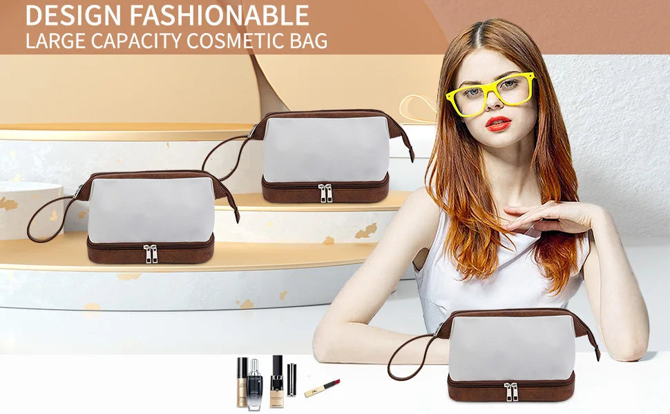 Large-Capacity Waterproof Travel Makeup Bag with Durable PU Leather & Smart Organization