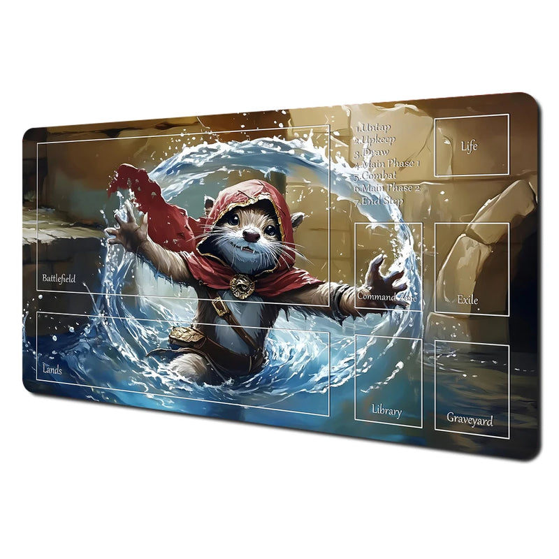 Fantasy Card Playmat with Rabbit Archer & Raccoon Design