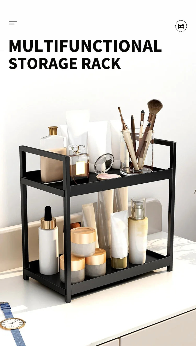 2-Tier Metal Desktop Organizer Rack for Cosmetics, Office Supplies & Bathroom Essentials
