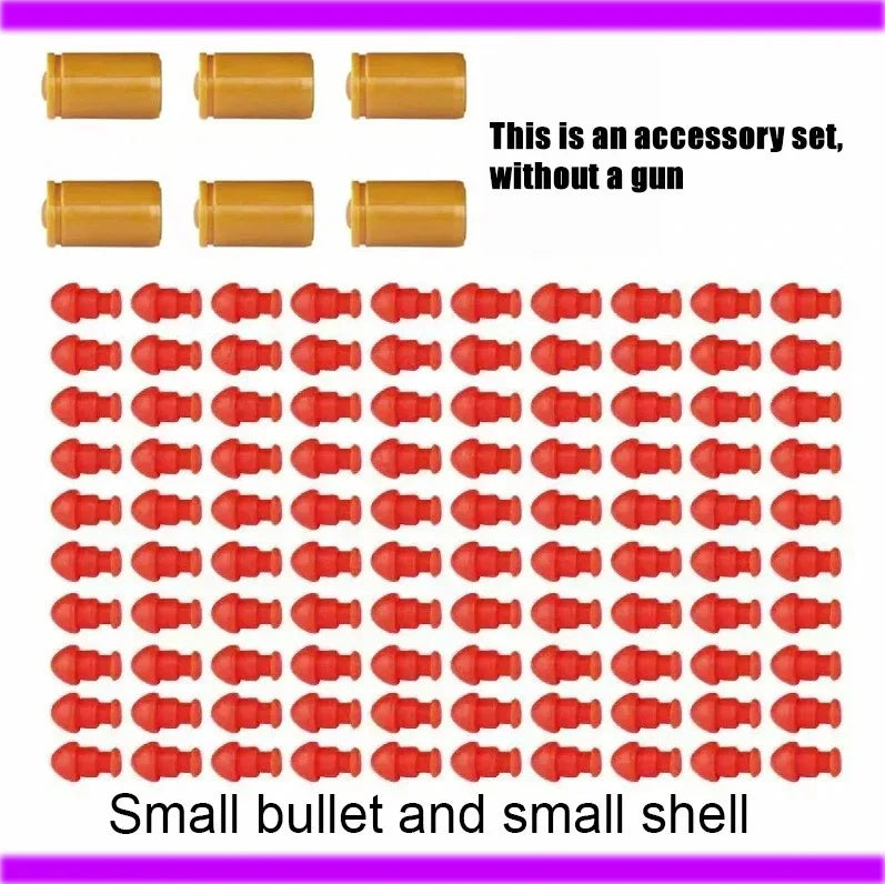An accessory set of small bullets and shells for a compact soft bullet pistol without a gun.