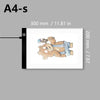 A transparent LED tracing light for artists is shown with dimensions 300 mm or 11.81 in and 200 mm or 7.87 inches.