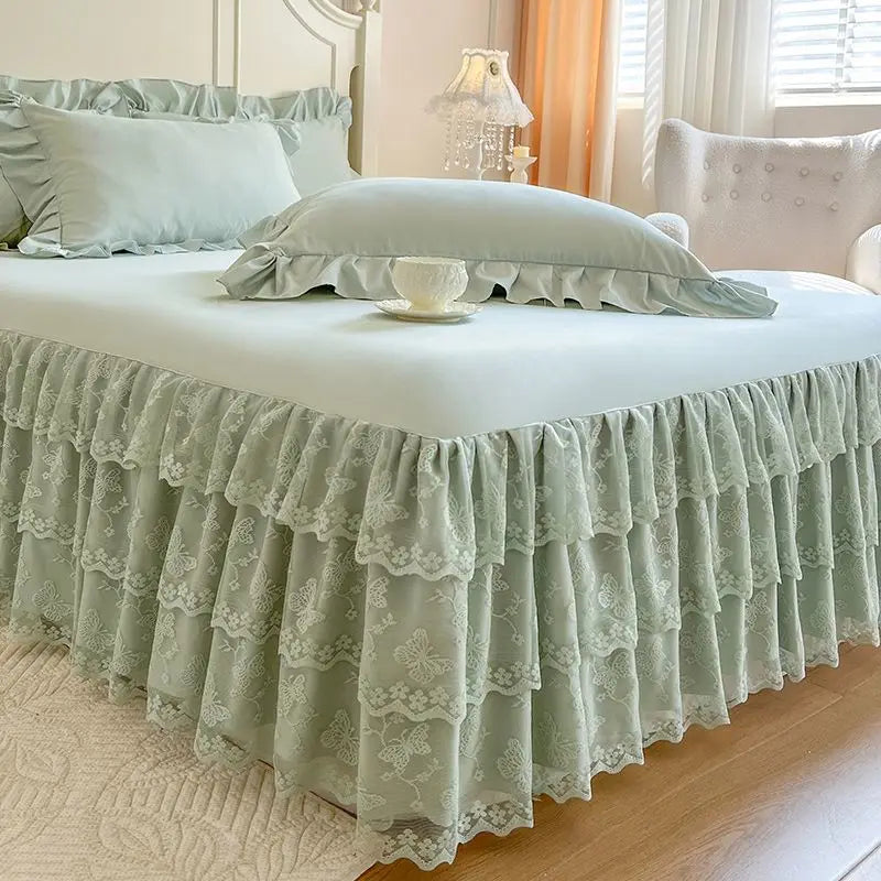 Lace Ruffled Bed Skirt with Non-Slip Mattress Cover