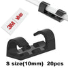 Black plastic cable clips with a 3M VHB label and S size (10mm) for cord management.
