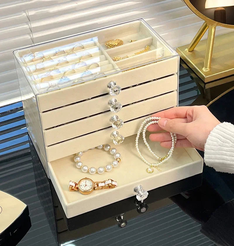 5-Layer Desktop Jewelry Organizer with Drawers and Display Top