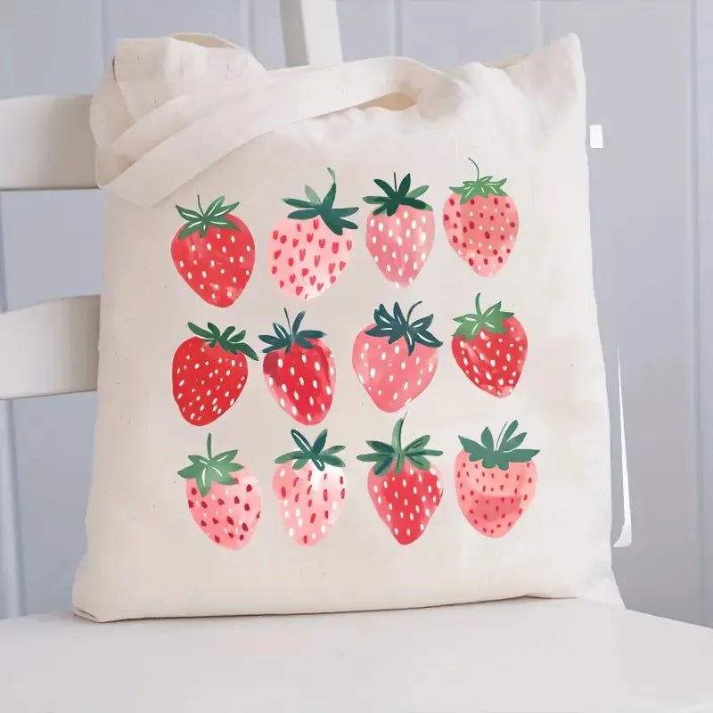 Bolso de Lona con Estampado de Fresa