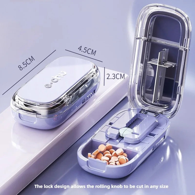 Portable Pill Cutter and Storage Box with Dustproof Lid