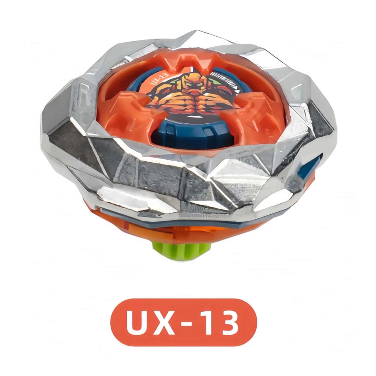 Metal spinning top battle toy with launcher in silver and orange colors