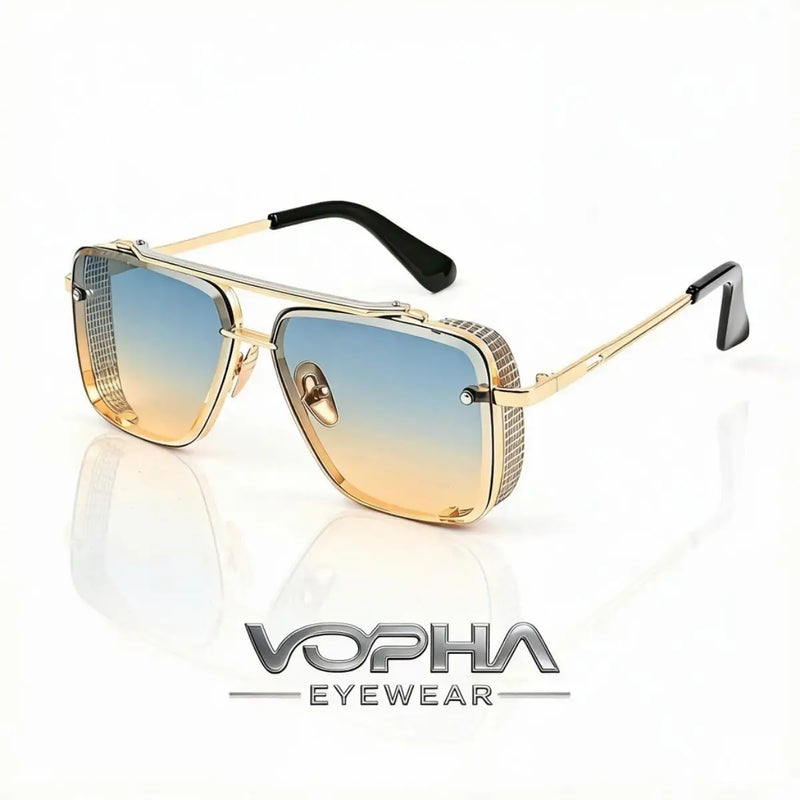 Quadratische Aviator-Sonnenbrille mit abnehmbarem Metallgitter-Schild