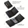 A black zippered wallet featuring a magnetic closure design and an all-in-one multifunctional feature for cards, cash, bills,
