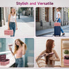 A collection of pink double-layer travel storage bags used for organizing hair dryers and accessories.